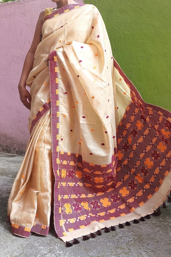 Handloom Mixed Tusser Silk/Toss Saree With Blouse Material/ 02600001001