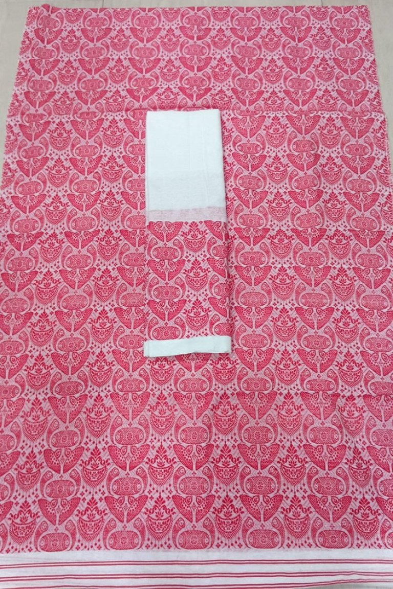 Handloom Cotton Blend Gamusa Designed Mekhela Sador With Blouse Material/ 0166001X001