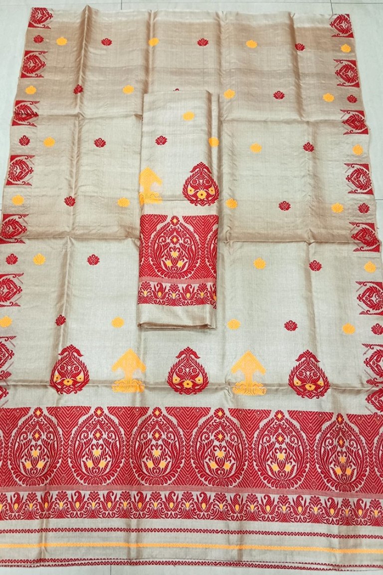 Pure Toss / Tussar Silk Self Bordered Mekhela Sador With Blouse Material/ 0264000H001