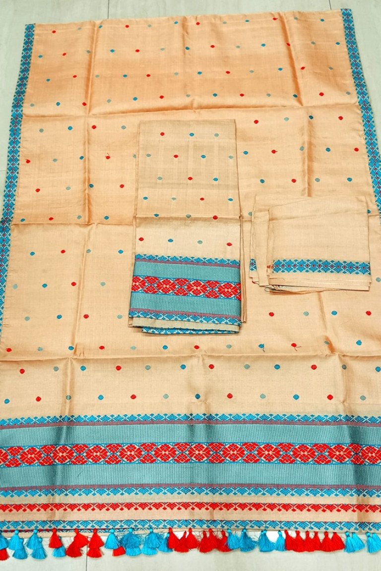 Handloom Ready To Wear Toss / Tussar Silk Mekhela Sador With Blouse Material/ 02640001001