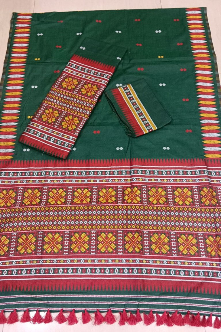 Ready To Wear Cotton Kecha Paat Dimasa Designed Mekhela Sador With Blouse Material / 0263000K001