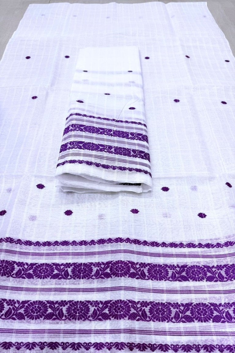 Handloom Cotton Gaari Pattern Mekhela Sador With Blouse Material / 02220015001