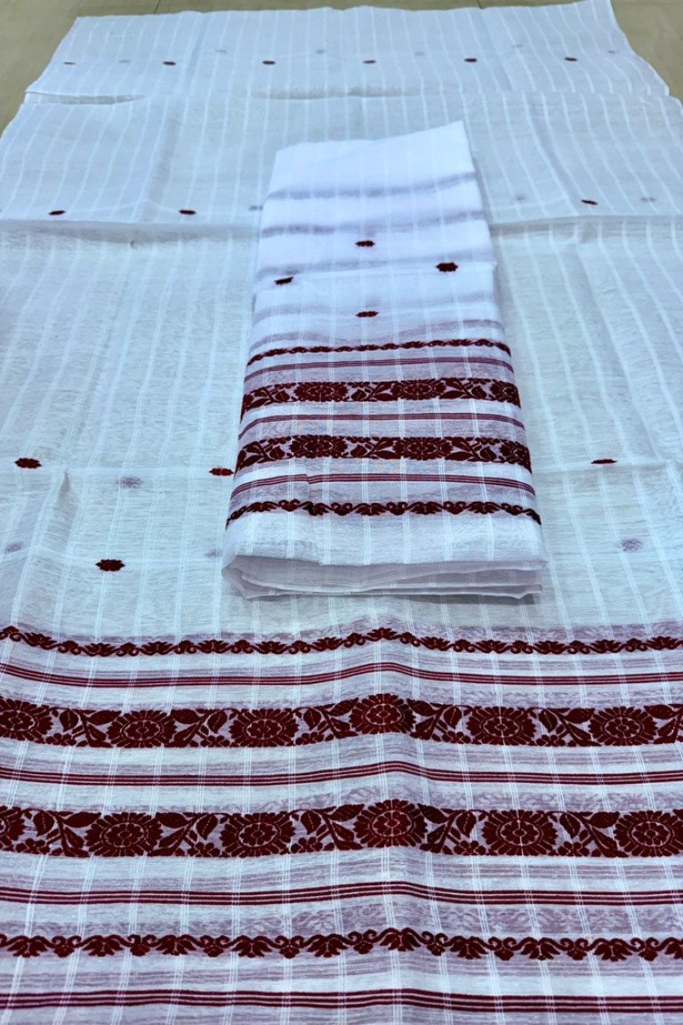 Handloom Cotton Gaari Pattern Mekhela Sador With Blouse Material / 02220015001