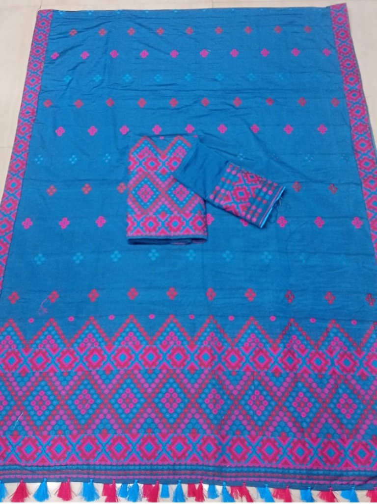 Ready To Wear Mishing Designed AC Cotton Mekhela Sador With Blouse Material / 0034001B001