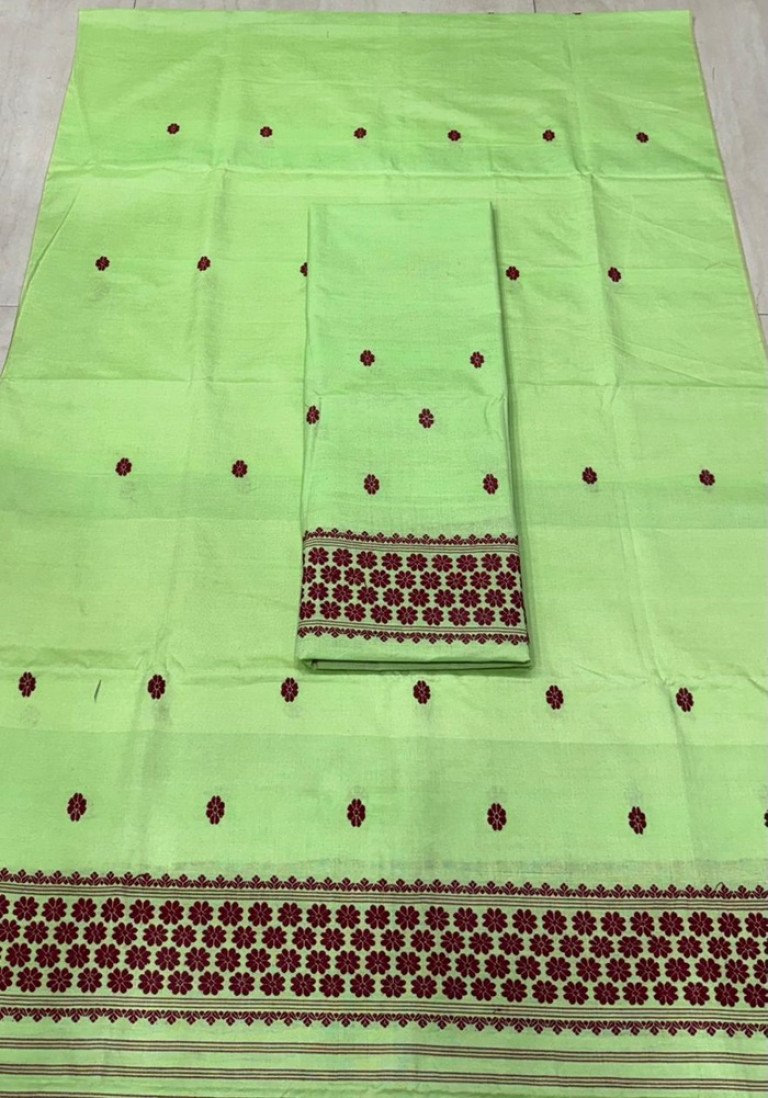 Handloom Toss- Cotton Cotton Mekhela Sador With Blouse Material/ 0259000A001
