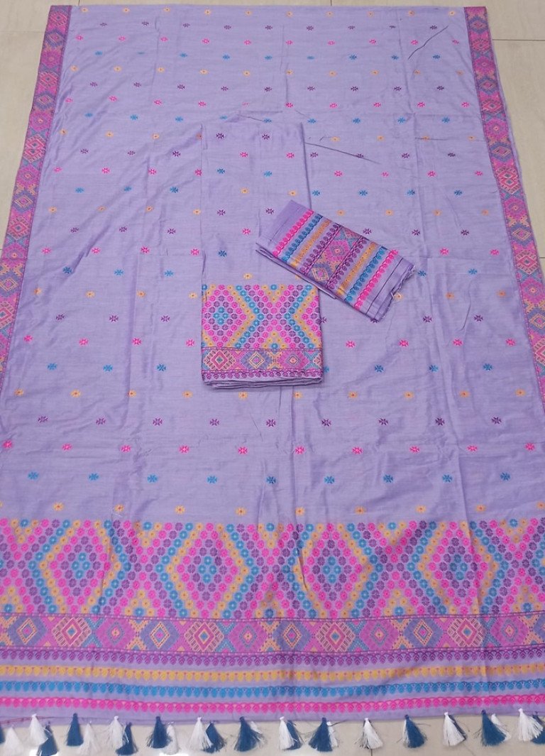 Ready To Wear Mishing Designed AC Cotton Mekhela Sador With Blouse Material / 0034001B001