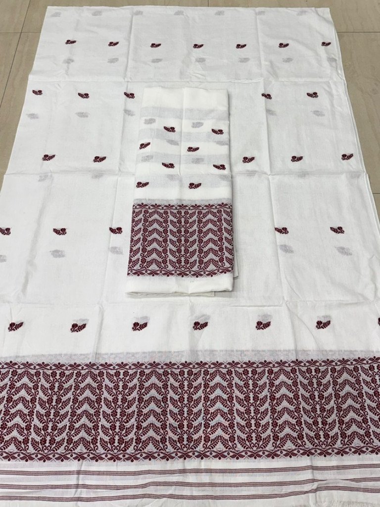 Handloom Mercerized Cotton Mekhela Sador with Blouse Material / 01500005001