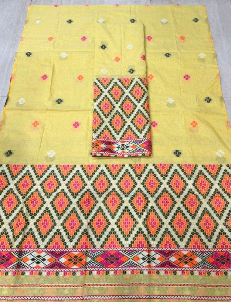 Cotton Kesapaat Mishing Design Mekhela Sador With Blouse Material / 0034001R001