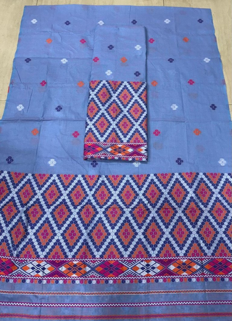 Cotton Kesapaat Mishing Design Mekhela Sador With Blouse Material / 0034001R001