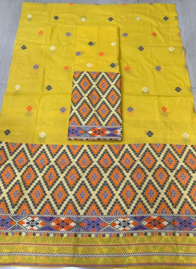 Cotton Kesapaat Mishing Design Mekhela Sador With Blouse Material / 0034001R001