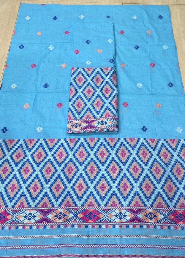 Cotton Kesapaat Mishing Design Mekhela Sador With Blouse Material / 0034001R001