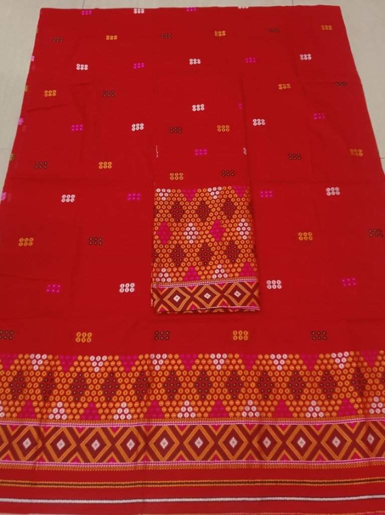 Cotton Kesapaat Mishing Design Mekhela Sador With Blouse Material / 0034001R001