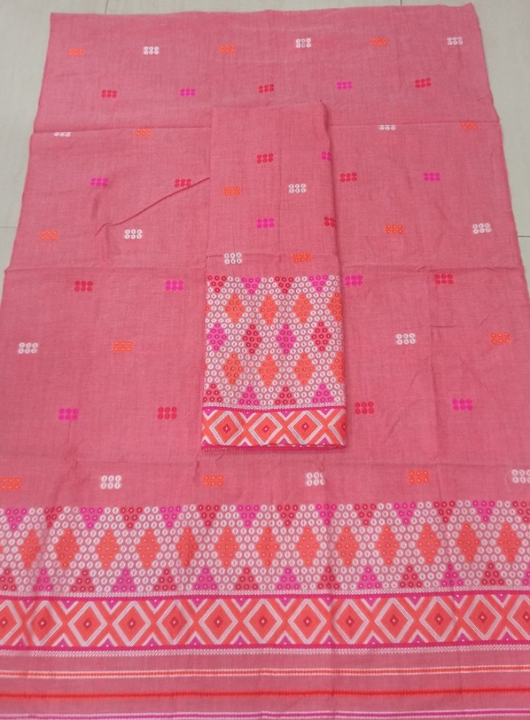 Cotton Kesapaat Mishing Design Mekhela Sador With Blouse Material / 0034001R001