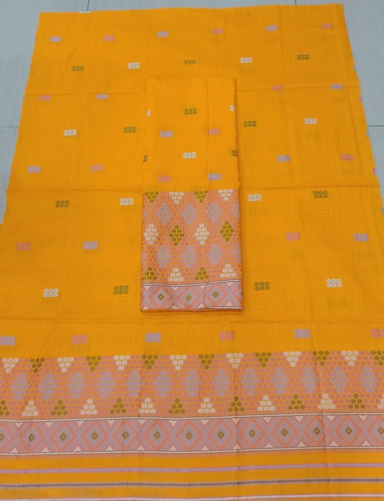 Cotton Kesapaat Mishing Design Mekhela Sador With Blouse Material / 0034001R001