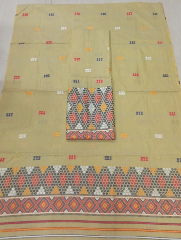 Cotton Kesapaat Mishing Design Mekhela Sador With Blouse Material / 0034001R001