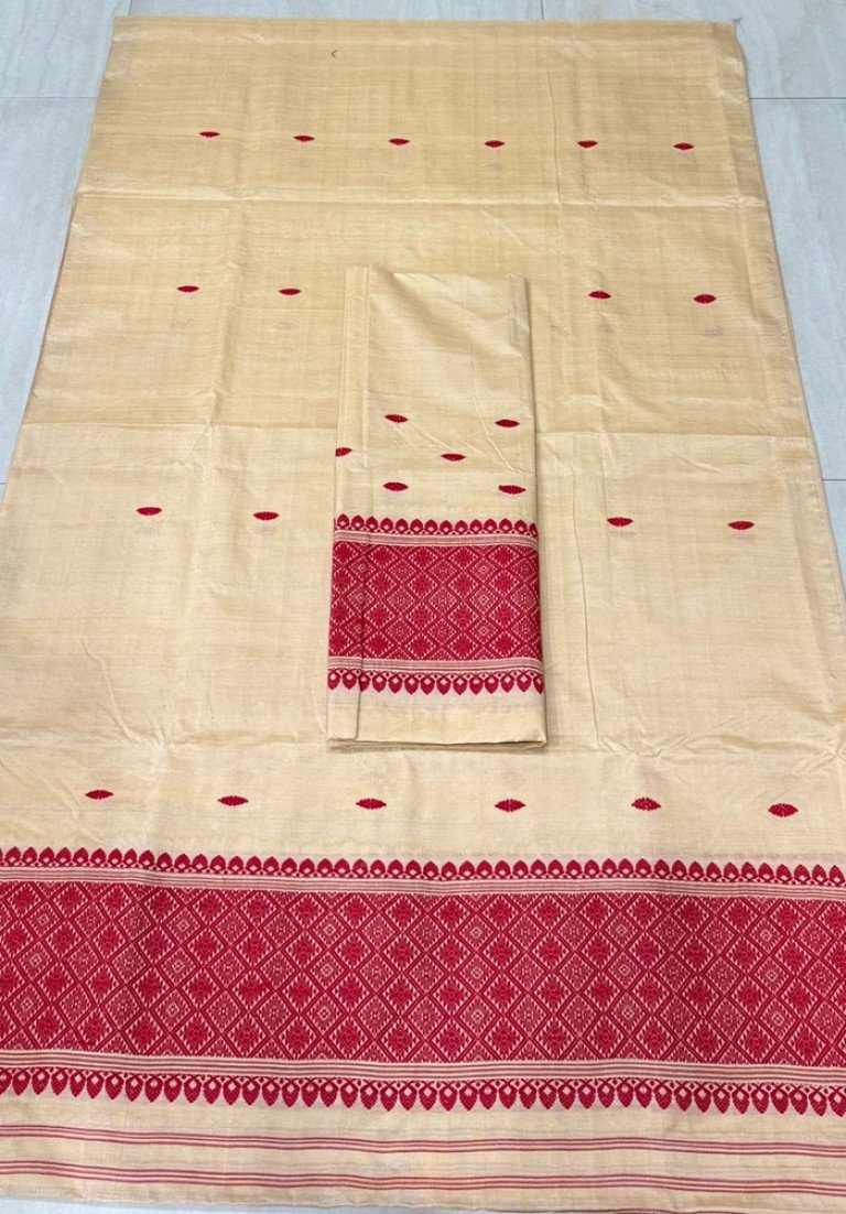 Handloom Toss- Cotton Cotton Mekhela Sador With Blouse Material/ 0259000C001