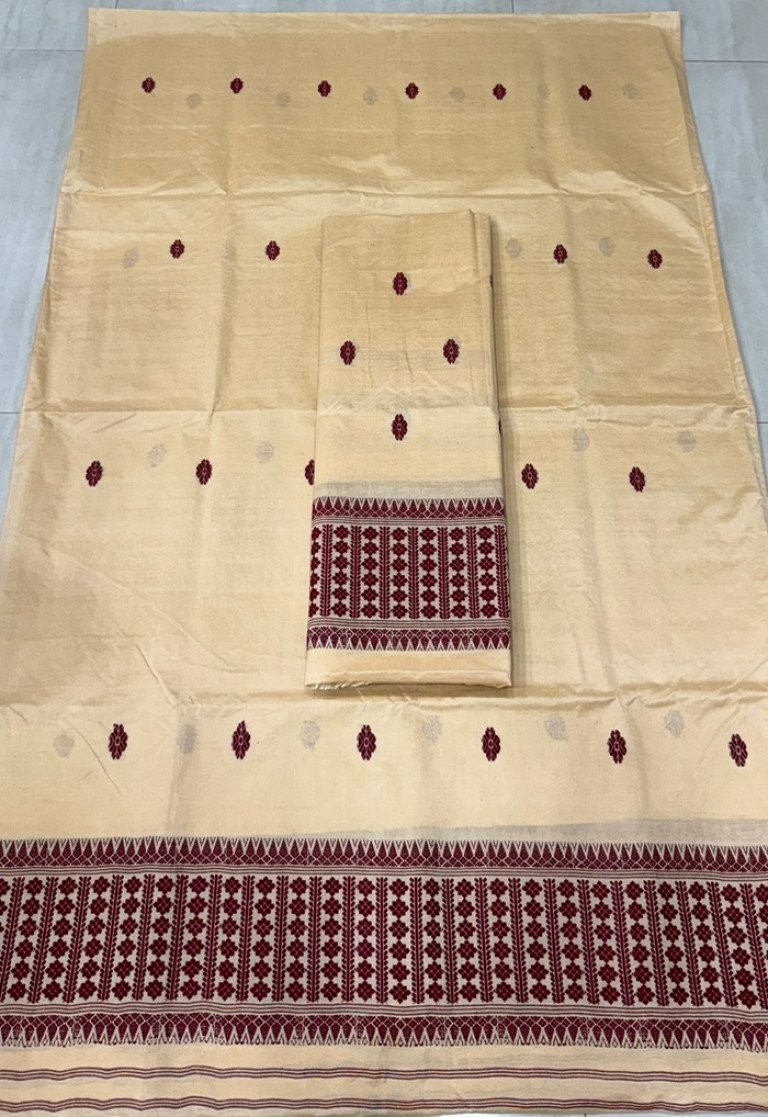 Handloom Toss- Cotton Cotton Mekhela Sador With Blouse Material/ 0259000C001