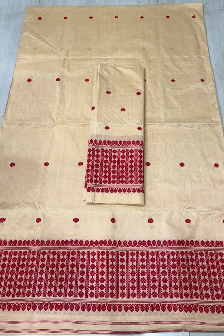 Handloom Toss- Cotton Cotton Mekhela Sador With Blouse Material/ 0259000C001