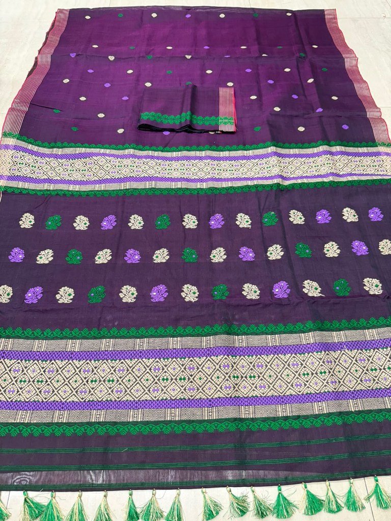 Handloom Pure Kecha Paat Cotton Saree with Blouse Material / বোৱা কেঁচা পাট কটন শাৰী ব্লাউজৰ কাপোৰৰ সৈতে / 03710002001