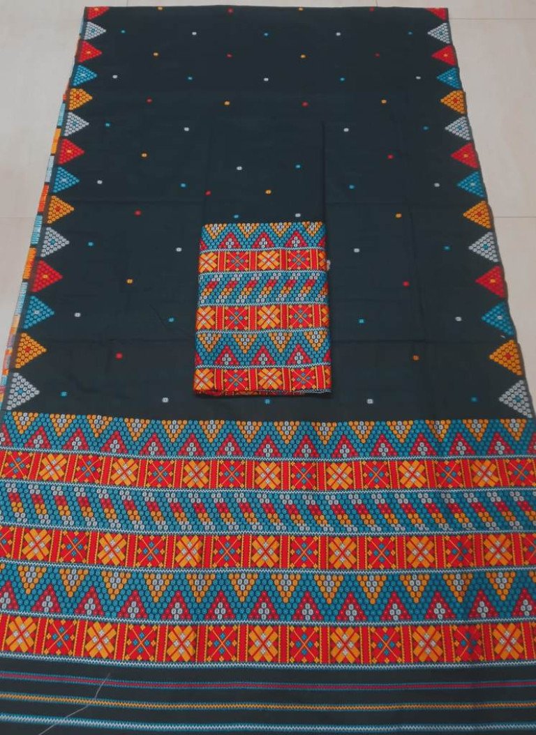 Powerloom Kecha Paat Cotton Mekhela Sador With Blouse Material/ পাৱাৰলুম কেঁচা পাট কটন মেখেলা চাদৰ ব্লাউজৰ কাপোৰৰ সৈতে / 003400S001