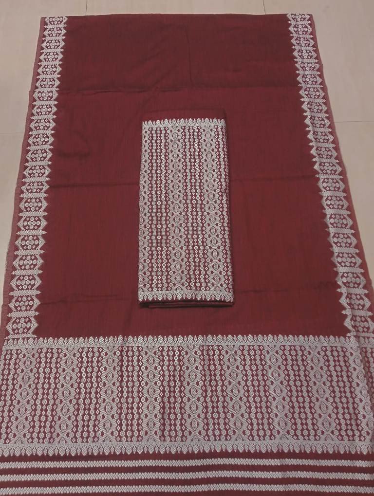 Powerloom Cotton Mekhela Sador With Blouse Material/ পাৱাৰলুম কটন মেখেলা চাদৰ ব্লাউজৰ কাপোৰৰ সৈতে / 0353000H001