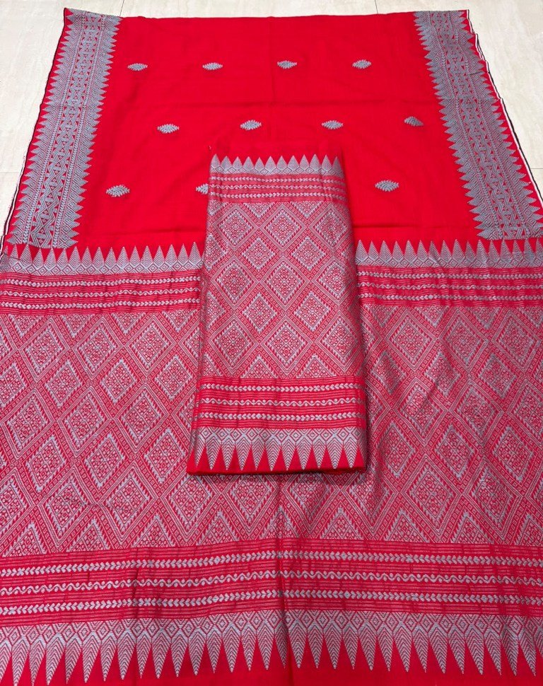 Handloom Padmini Cotton Heavy Fixed Border Mekhela Sador with Blouse Material/ 03650003001