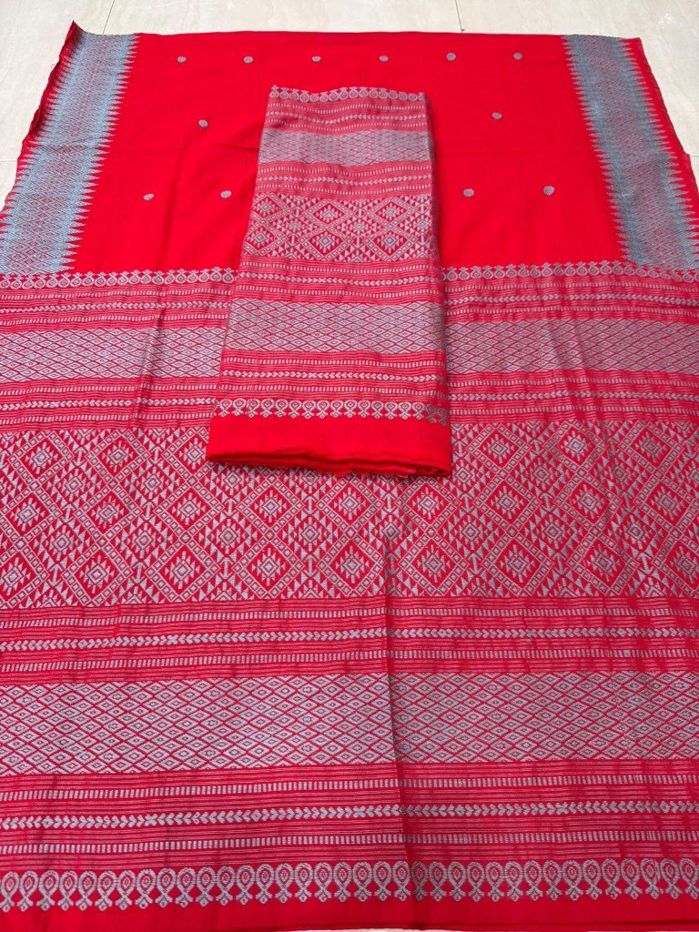 Handloom Padmini Cotton Heavy Fixed Border Mekhela Sador with Blouse Material/ 03650003001