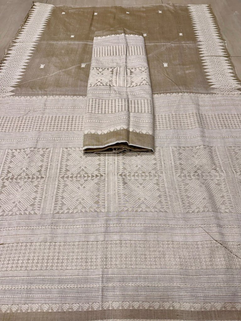 Handloom Padmini Cotton Heavy Fixed Border Mekhela Sador with Blouse Material/ 03650003001