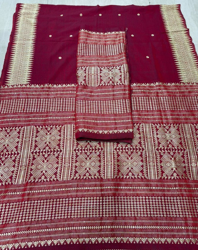 Handloom Padmini Cotton Heavy Fixed Border Mekhela Sador with Blouse Material/ 03650003001
