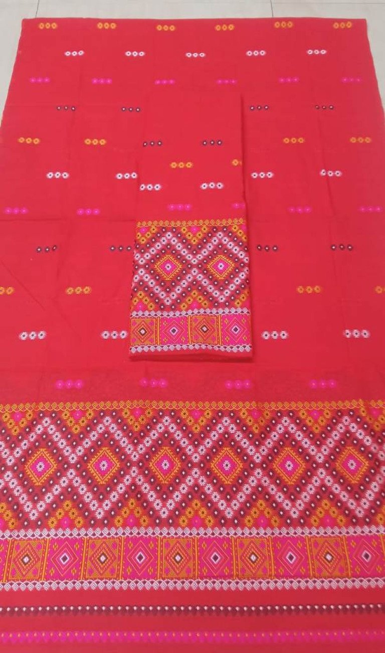 Cotton Mishing Designed Mekhela Sador With Blouse Material / 03790002001