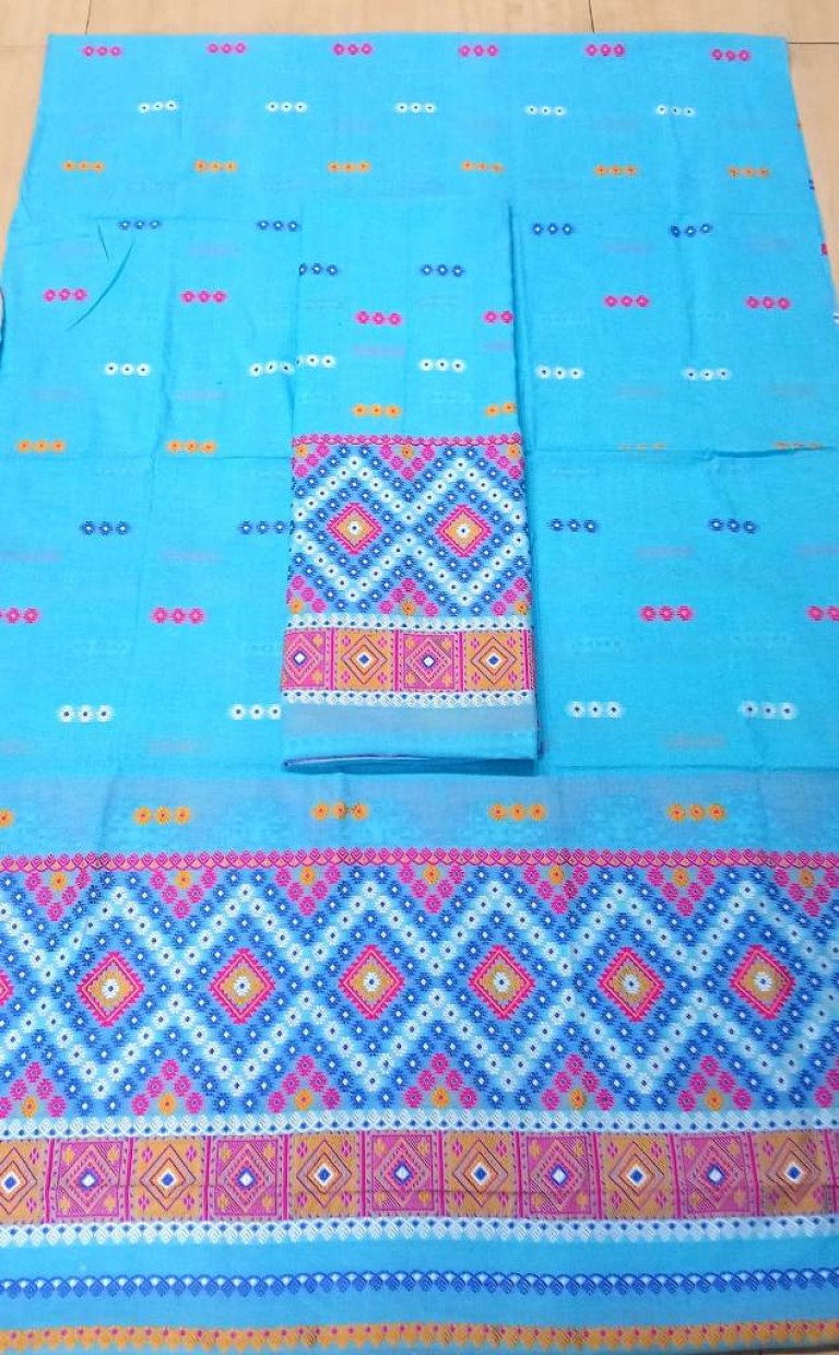 Cotton Mishing Designed Mekhela Sador With Blouse Material / 03790002001