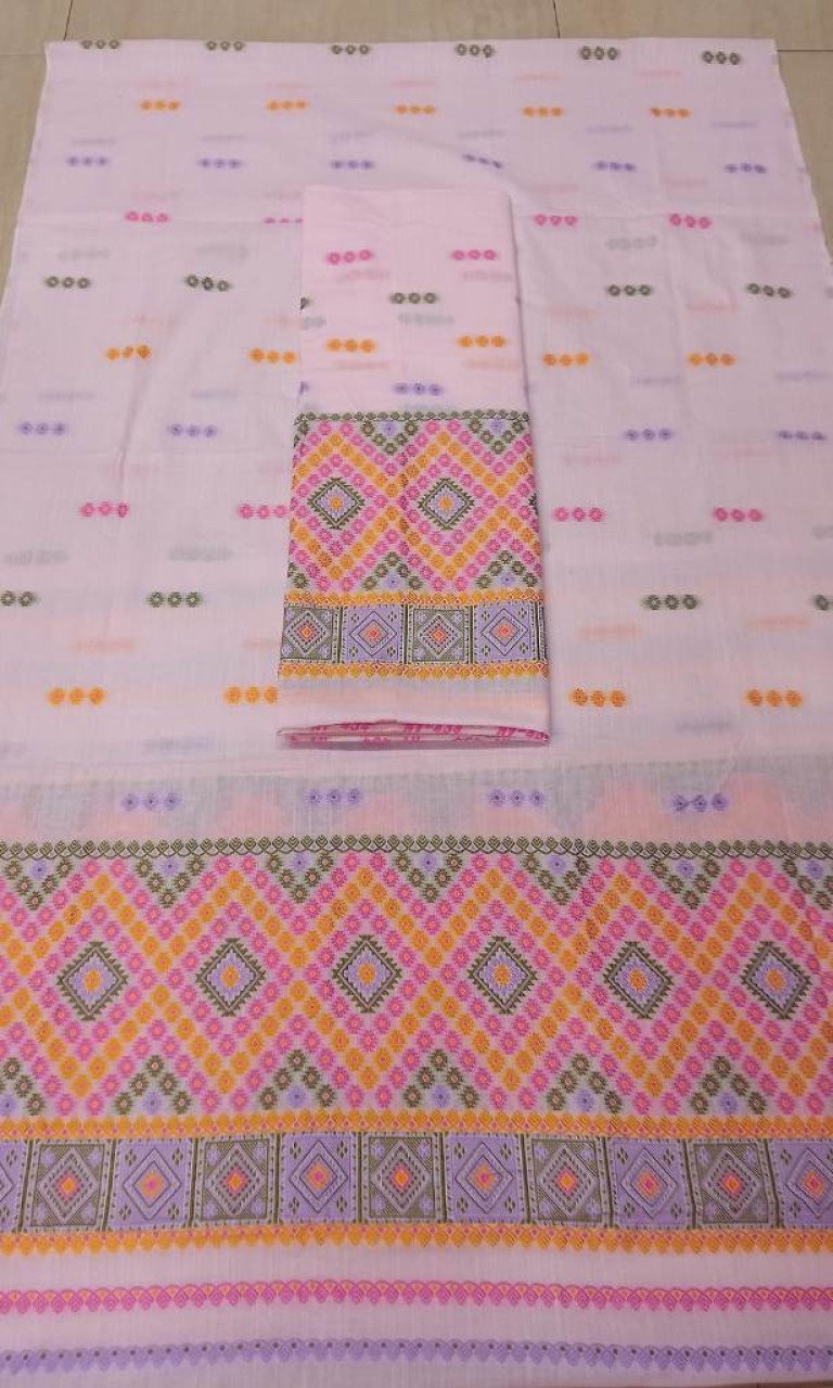 Cotton Mishing Designed Mekhela Sador With Blouse Material / 03790002001