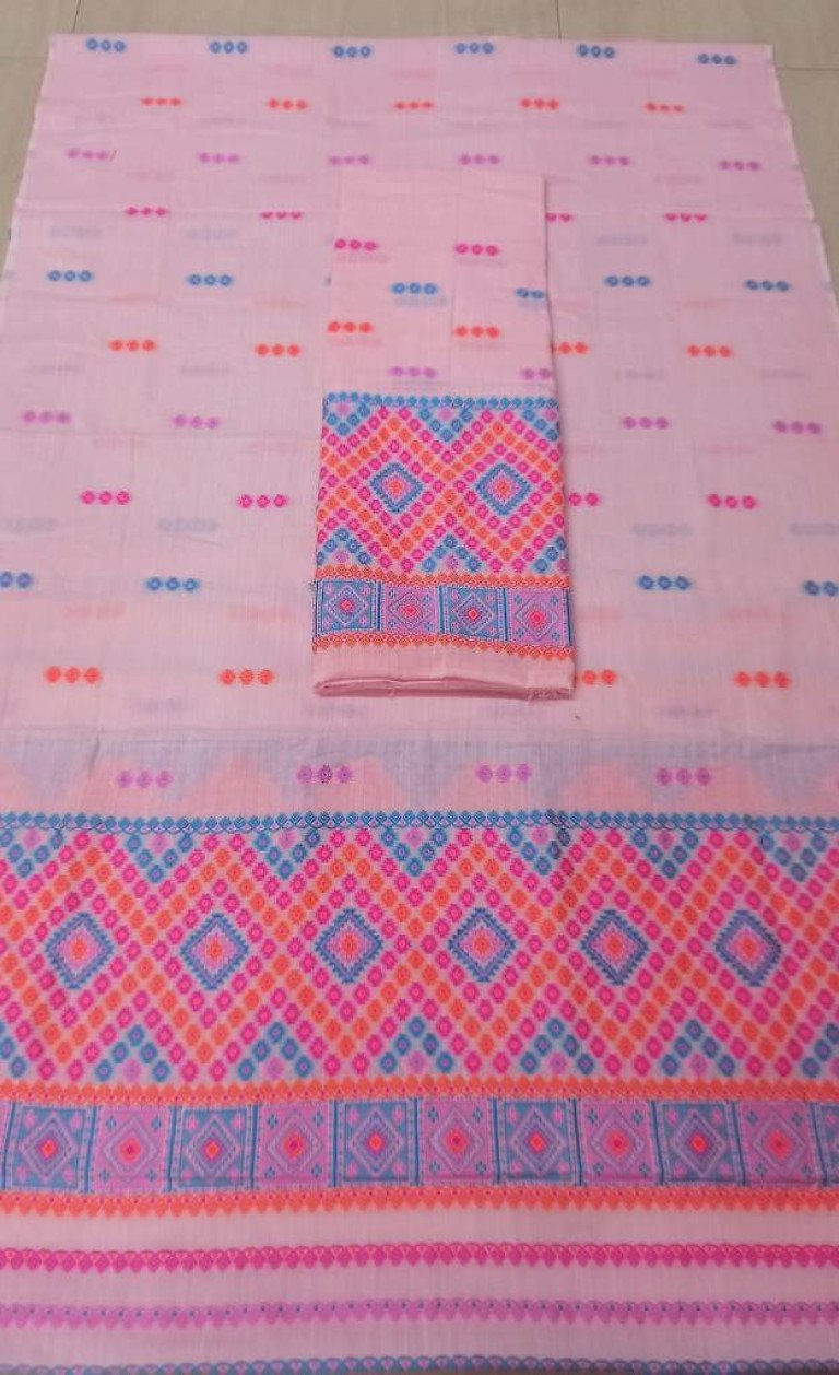 Cotton Mishing Designed Mekhela Sador With Blouse Material / 03790002001