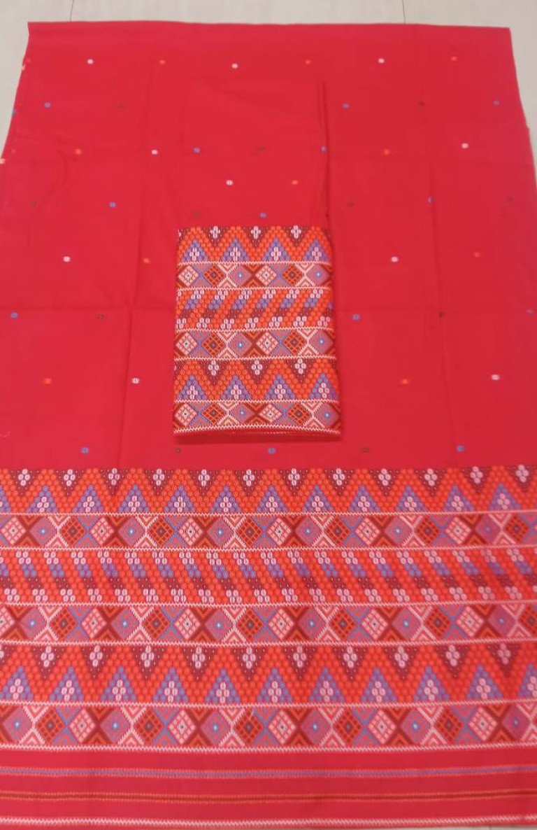 Cotton Mishing Designed Mekhela Sador With Blouse Material / 03790002001